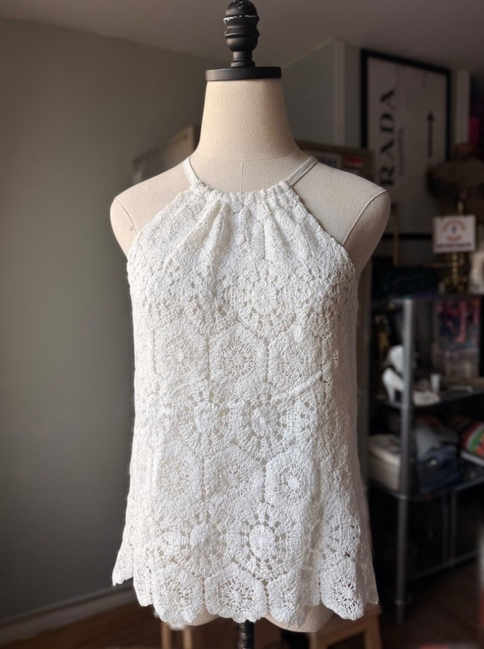 Joie Ivory Lace Halter Top | Romantic Crochet Floral Halter Camisole | XS